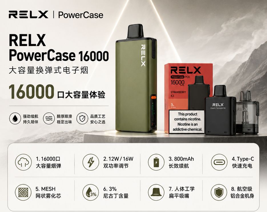 悦刻PowerCase换弹电子烟｜16000口大容量烟弹 双功率调节
